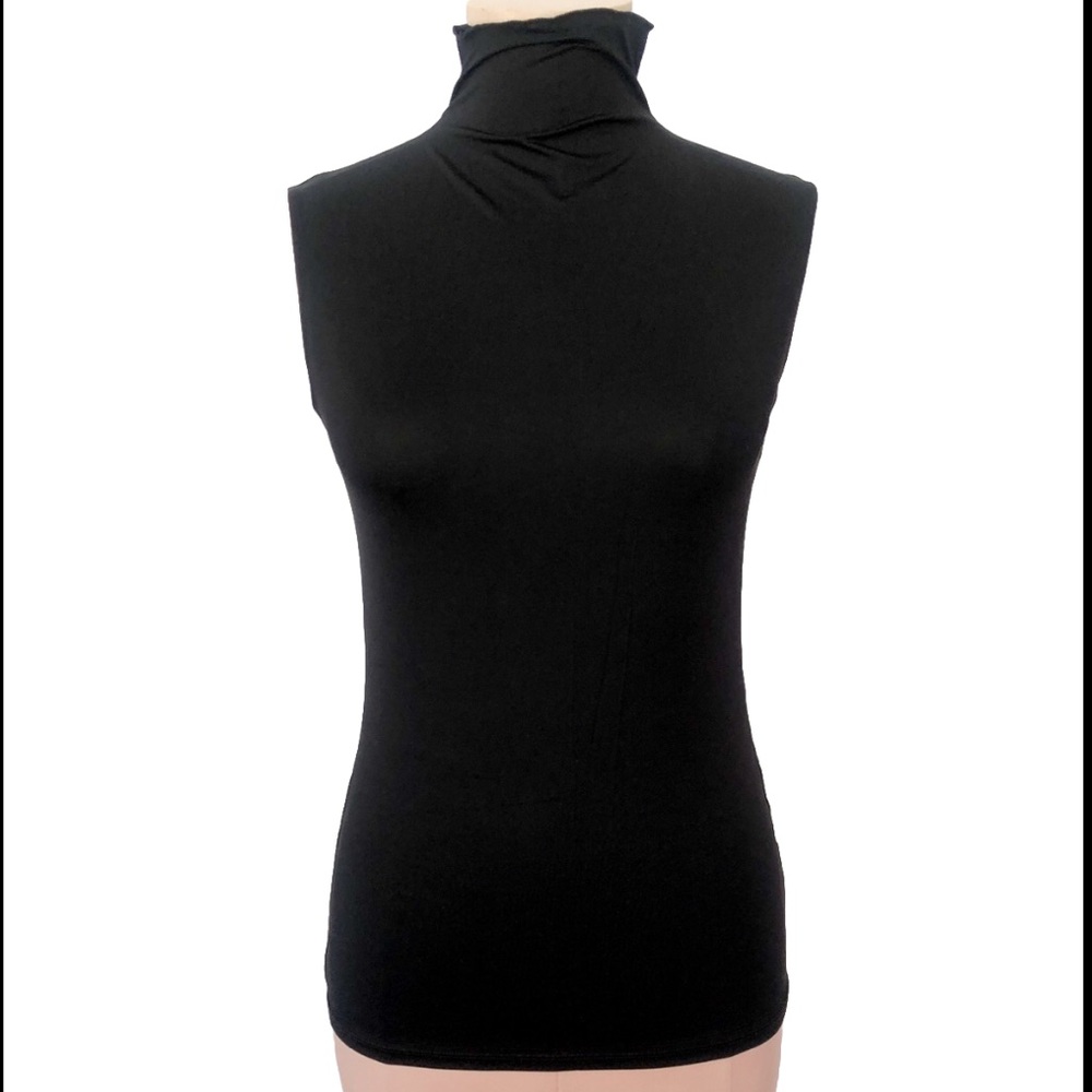 Sleeveless Mock Neck Minimalist Muscle Top Black Summer Tank Small